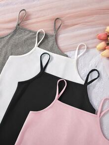 4pcs Girls Basic Solid Color Camisole Underwear Set Winter Postpartum Girls Trip White Black Pink Modest Cute Tight School Grey - Multicolor - View 7