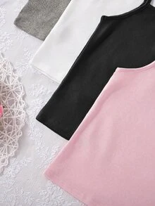 4pcs Girls Basic Solid Color Camisole Underwear Set Winter Postpartum Girls Trip White Black Pink Modest Cute Tight School Grey - Multicolor - View 8