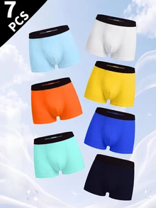 SHEIN 男童 7 件組多色四角內褲，柔軟彈性透氣，舒適日常基本款，四季適用 - 彩色 - 查看 1