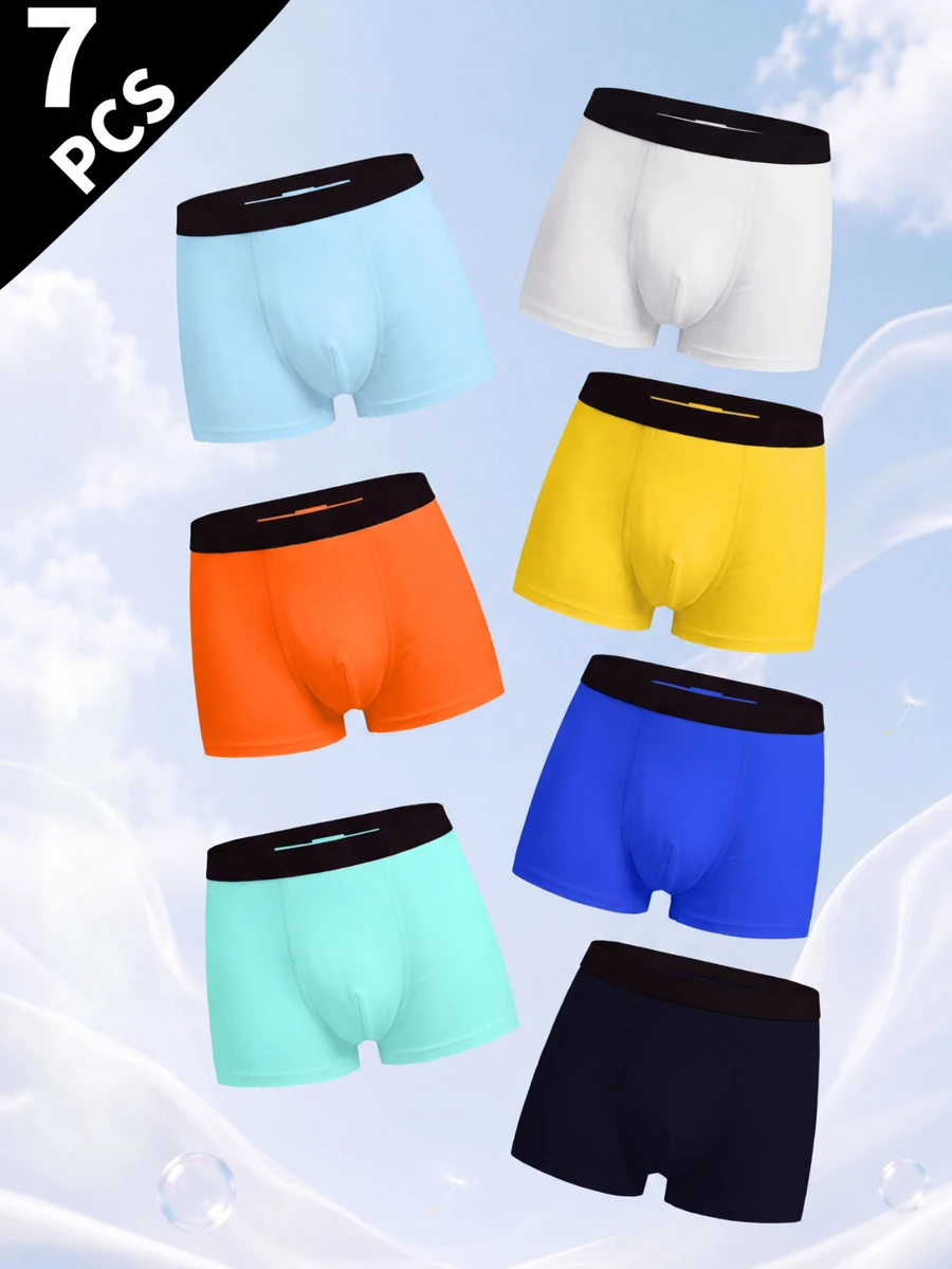 SHEIN 男童 7 件組多色四角內褲,柔軟彈性透氣,舒適日常基本款,四季適用 - 彩色 - 查看 1