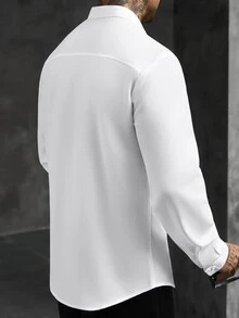 Manfinity CasualCool 男士純色竹紋領休閒長袖襯衫，白色商務休閒長袖襯衫，正式款 - 白色 - 查看 6