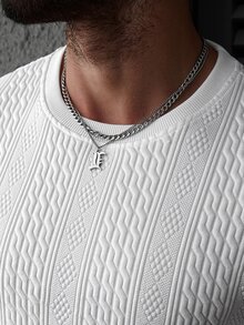 Manfinity CasualCool 男士休闲纹理短袖T恤和短裤套装 - 白色 - 查看 7