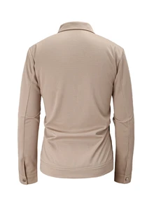 Manfinity CasualCool Men's Casual Solid Color Jacket,Versatile Button Up Shacket For Autumn,Tan Smart Casual Workwear Textured Shirt Jacket,British Urban Style - Khaki - View 7