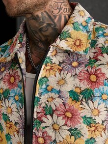 Manfinity CasualCool 男士流行夹克，INS风格，提花面料，日常穿着，男友/老公礼物，周年纪念礼物，拉链夹克 - 彩色 - 查看 7