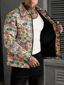 Manfinity CasualCool 男士流行夹克，INS风格，提花面料，日常穿着，男友/老公礼物，周年纪念礼物，拉链夹克 - 彩色 - 查看 8