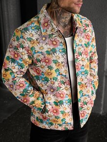 Manfinity CasualCool 男士流行夹克，INS风格，提花面料，日常穿着，男友/老公礼物，周年纪念礼物，拉链夹克 - 彩色 - 查看 2