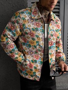 Manfinity CasualCool 男士流行夹克，INS风格，提花面料，日常穿着，男友/老公礼物，周年纪念礼物，拉链夹克 - 彩色 - 查看 5