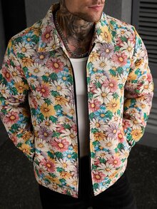 Manfinity CasualCool 男士流行夹克，INS风格，提花面料，日常穿着，男友/老公礼物，周年纪念礼物，拉链夹克 - 彩色 - 查看 3