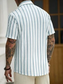 Manfinity CasualCool Men's Striped Short Sleeve Single-Breasted Casual Shirt - White - View 5