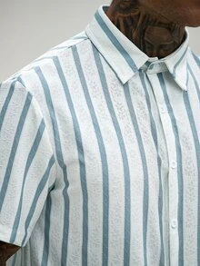 Manfinity CasualCool Men's Striped Short Sleeve Single-Breasted Casual Shirt - White - View 7