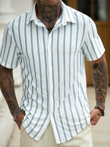 Manfinity CasualCool Men's Striped Short Sleeve Single-Breasted Casual Shirt - White - View 2