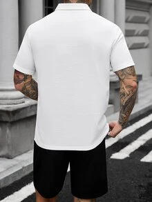 Manfinity CasualCool Men's Waffle V-Neck Top & "Freedom" Embroidered Letter Short Sleeve Shorts 2-Piece Sportswear Set - Multicolor - View 7