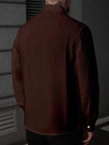 Manfinity CasualCool Men's Long Sleeve Single-Breasted Casual Structured Micro-Textured Brown Shirt - Coffee Brown - View 6