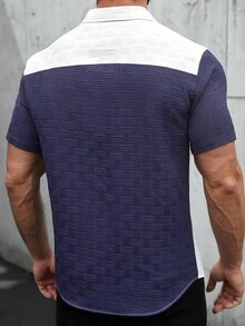 Manfinity CasualCool Men's Solid Color Textured Contrast Collar Casual Business Short Sleeve Shirt - White - View 7