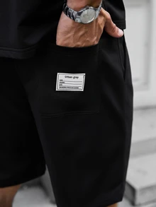 Manfinity Homme 男士休閒 INS 風格日常穿搭，男友/丈夫禮物，週年禮物，黑色極簡寬鬆 T 恤套裝，夏季 - 黑色 - 查看 9