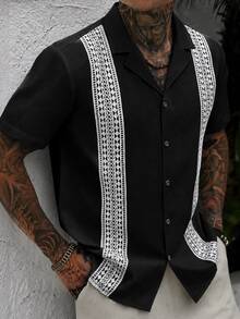 Manfinity CasualCool Men's Casual Mature Lapel Collar Short Sleeve Shirt - Black - View 2