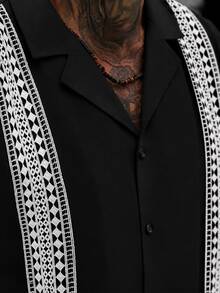 Manfinity CasualCool Men's Casual Mature Lapel Collar Short Sleeve Shirt - Black - View 5