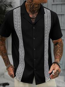 Manfinity CasualCool Men's Casual Mature Lapel Collar Short Sleeve Shirt - Black - View 3