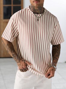 Manfinity CasualCool Men's Knit T-Shirt, Red And White Stripe, World Cup Vacation Vacation Summer Casual Streetwear - Red and White - View 2
