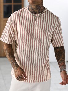 Manfinity CasualCool Men's Knit T-Shirt, Red And White Stripe, World Cup Vacation Vacation Summer Casual Streetwear - Red and White - View 3