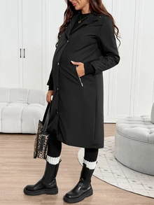 SHEIN Maternity Winter Thermal Lined Hooded 3-In-1 Jacket - Black - View 6