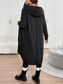 SHEIN Maternity Winter Thermal Lined Hooded 3-In-1 Jacket - Black - View 2