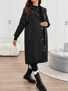 SHEIN Maternity Winter Thermal Lined Hooded 3-In-1 Jacket - Black - View 3