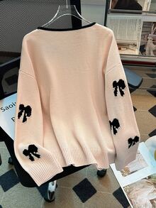 GlowEve CURVE Plus Size Women's Square Neck Bow Jacquard Versatile Pullover Sweater Top - Multicolor - View 2