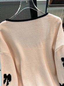 GlowEve CURVE Plus Size Women's Square Neck Bow Jacquard Versatile Pullover Sweater Top - Multicolor - View 4