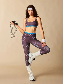 VARSIVA Women's Polka Dot Print Bra And Leggings Sports Activewear Set - Brown - View 7