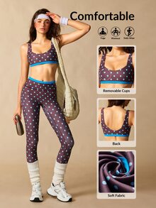 VARSIVA Women's Polka Dot Print Bra And Leggings Sports Activewear Set - Brown - View 11
