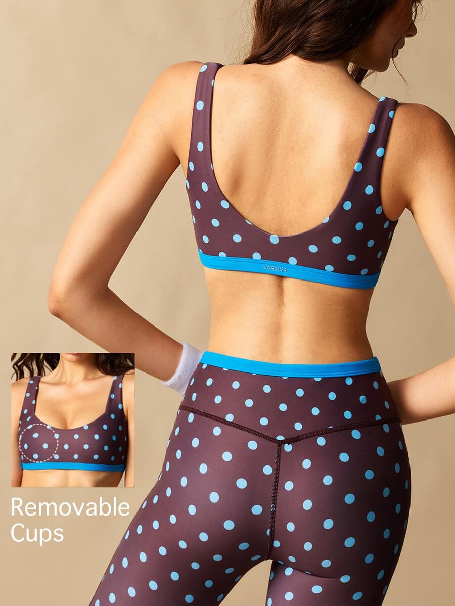 VARSIVA Women's Polka Dot Print Bra And Leggings Sports Activewear Set - Brown - View 1