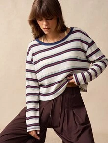 VARSIVA Women's Street Fashion Striped Colorblock Long Sleeve Sports T-Shirt - Multicolor - View 5