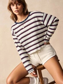 VARSIVA Women's Street Fashion Striped Colorblock Long Sleeve Sports T-Shirt - Multicolor - View 7