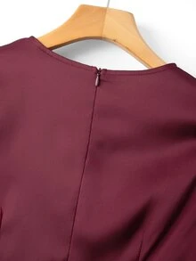 SHEIN Women's Satin Round Neck Long Sleeve Top Side Ruched Lace Trim Asymmetrical Hem Burgundy Elegant Going Out Fall Blouse - Burgundy - View 7