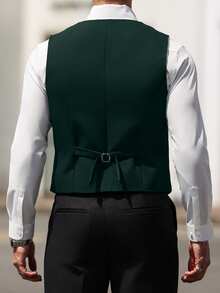 Manfinity Mode Men Double Breasted Waistcoat Without Shirt, Formal, Old Money - Dark Green - View 7