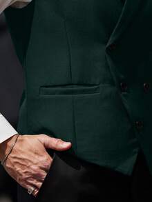 Manfinity Mode Men Double Breasted Waistcoat Without Shirt, Formal, Old Money - Dark Green - View 8