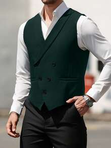 Manfinity Mode Men Double Breasted Waistcoat Without Shirt, Formal, Old Money - Dark Green - View 6