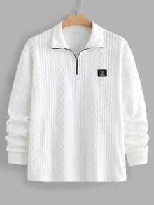 EASEVO Men's Fashion Minimalist Solid Color Half-Zip Pullover Sweatshirt Plus Size Halloween Winter Party Autumn Christmas - White - View 2