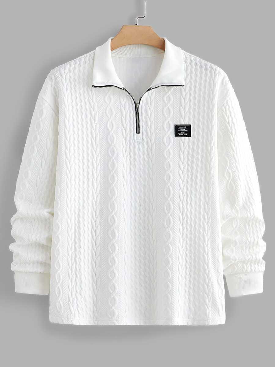 EASEVO Men's Fashion Minimalist Solid Color Half-Zip Pullover Sweatshirt Plus Size Halloween Winter Party Autumn Christmas - White - View 1
