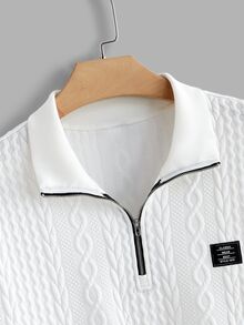 EASEVO Men's Fashion Minimalist Solid Color Half-Zip Pullover Sweatshirt Plus Size Halloween Winter Party Autumn Christmas - White - View 3