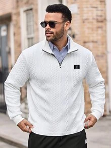 EASEVO Men's Fashion Minimalist Solid Color Half-Zip Pullover Sweatshirt Plus Size Halloween Winter Party Autumn Christmas - White - View 1