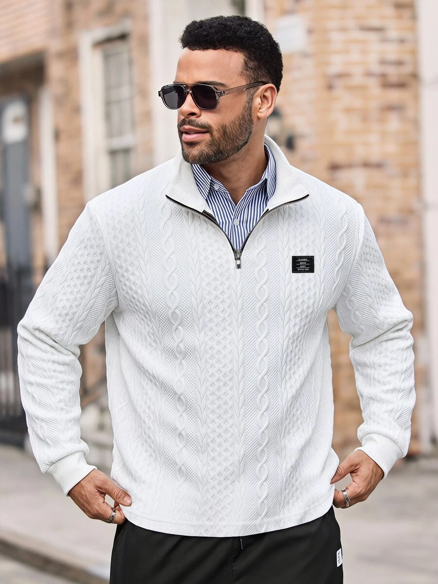 EASEVO Men's Fashion Minimalist Solid Color Half-Zip Pullover Sweatshirt Plus Size Halloween Winter Party Autumn Christmas - White - View 1