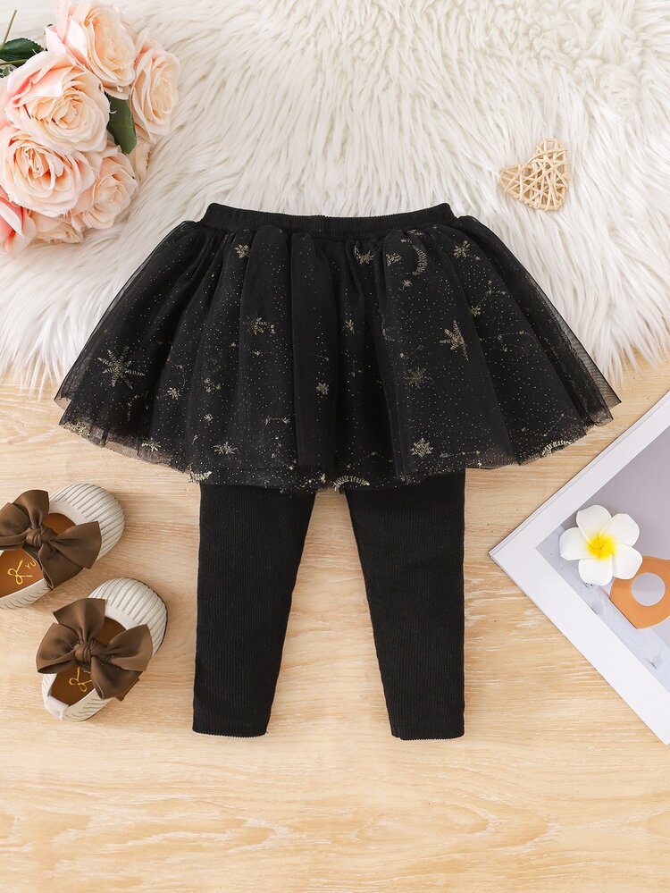 LMoss Kids Baby Girl's Elegant Mesh Pants, Suitable For Daily Wear, Halloween, Christmas, Party, New Year, Photo Shoot And Any Occasion - Black - View 3
