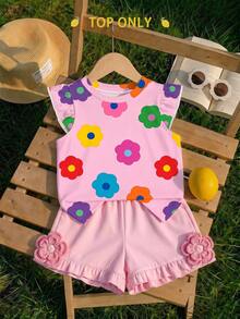 Baby Girl Casual Fashion Cute Flutter Sleeve Round Neck Top, Suitable For Spring And Summer - Multicolor - View 1
