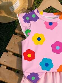 Baby Girl Casual Fashion Cute Flutter Sleeve Round Neck Top, Suitable For Spring And Summer - Multicolor - View 6