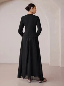 Graceveil Heavy Beaded & Rhinestone Embellished 2 In 1 Chiffon Full Skirt, Conservative Long Dress For Arab Women - Black - View 3