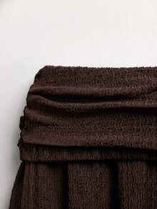 SHEIN 青少年女孩棕色抓皺克雷普針織提花長褲，秋冬新款正式上班寬鬆可愛風 - 棕色 - 查看 4