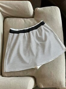 Franclia Women's Minimalist Versatile Letter Print Drawstring Waist Skort - Black and White - View 2