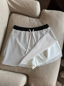 Franclia Women's Minimalist Versatile Letter Print Drawstring Waist Skort - Black and White - View 3